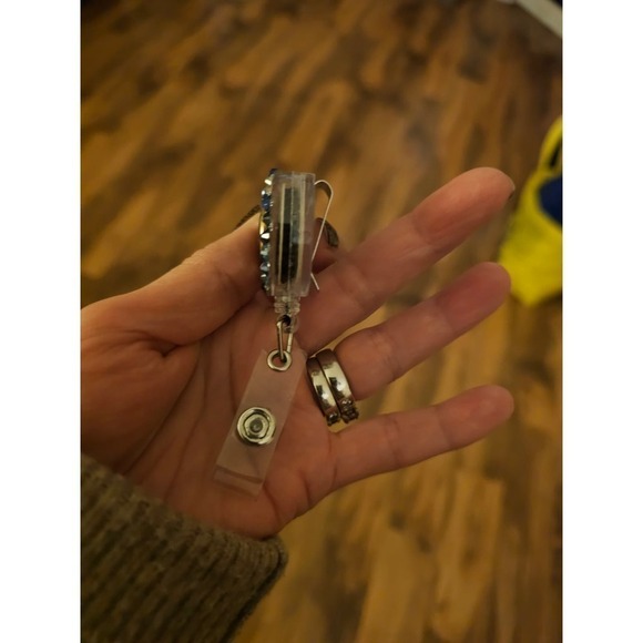 Airline Vintage Button ID Holder. Handmade w Swarovski Element Crystals. Blue. - Picture 3 of 3